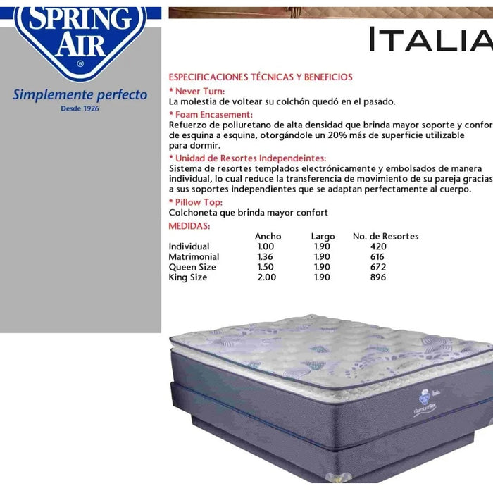 Colchón Italia Matrimonial Spring Air Comfort Flex, Pillow Top