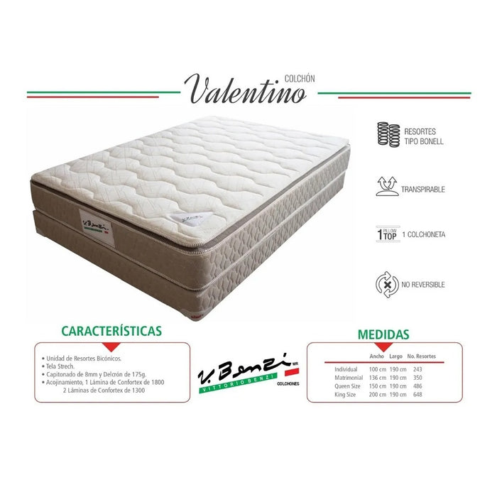 Colchón Valentino 136 Matrimonial Vittorio Benzi Pillow top, ortopédico